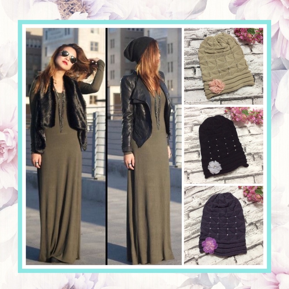 🌸 BOHO FLOWER BEANIE HAT HIPSTER CHIC BLING CAP URBAN TREND